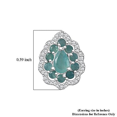 D'Joy Premium Grandidierite and White Zircon 2.10 ctw Floral Art Deco Earrings in Rhodium Over Sterling Silver