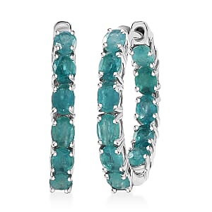 D'Joy Premium Grandidierite 3.70 ctw Art Deco Hoop Earrings in Rhodium Over Sterling Silver