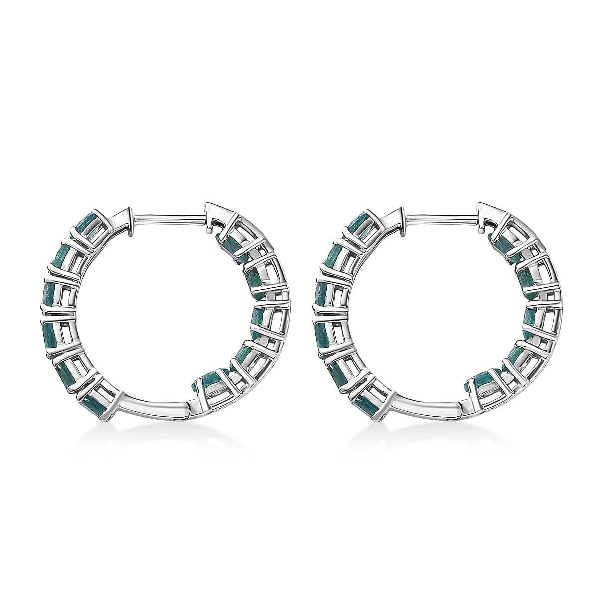 D'Joy Premium Grandidierite 3.70 ctw Art Deco Hoop Earrings in Rhodium Over Sterling Silver image number 3