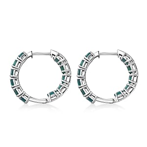 D'Joy Premium Grandidierite 3.70 ctw Art Deco Hoop Earrings in Rhodium Over Sterling Silver