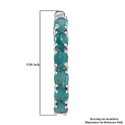 D'Joy Premium Grandidierite 3.70 ctw Art Deco Hoop Earrings in Rhodium Over Sterling Silver