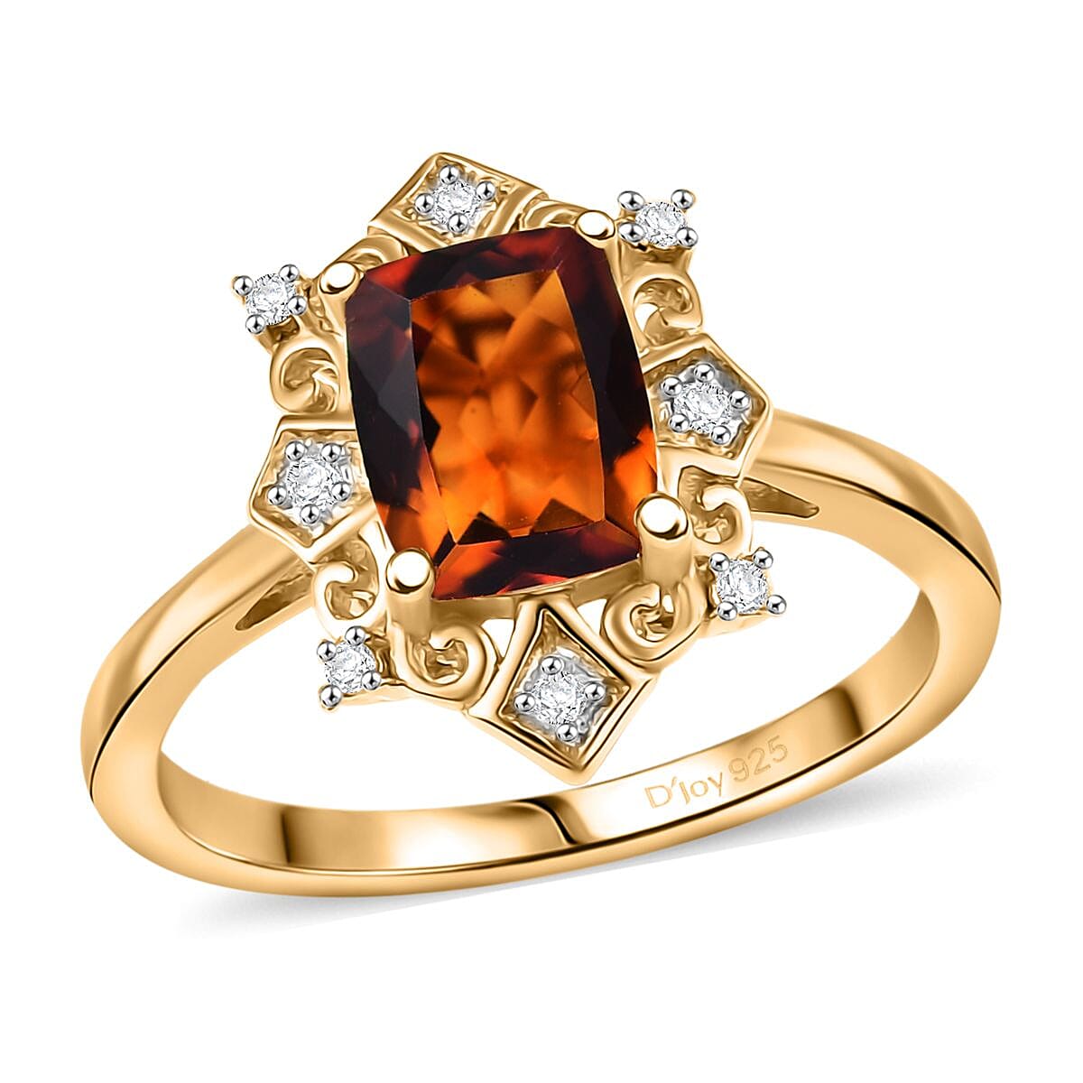 D'Joy Premium Red Citrine and Moissanite 1.40 ctw Crown of Flames Ring in 18K Vermeil Yellow Gold Over Sterling Silver (Size 10.0) image number 0