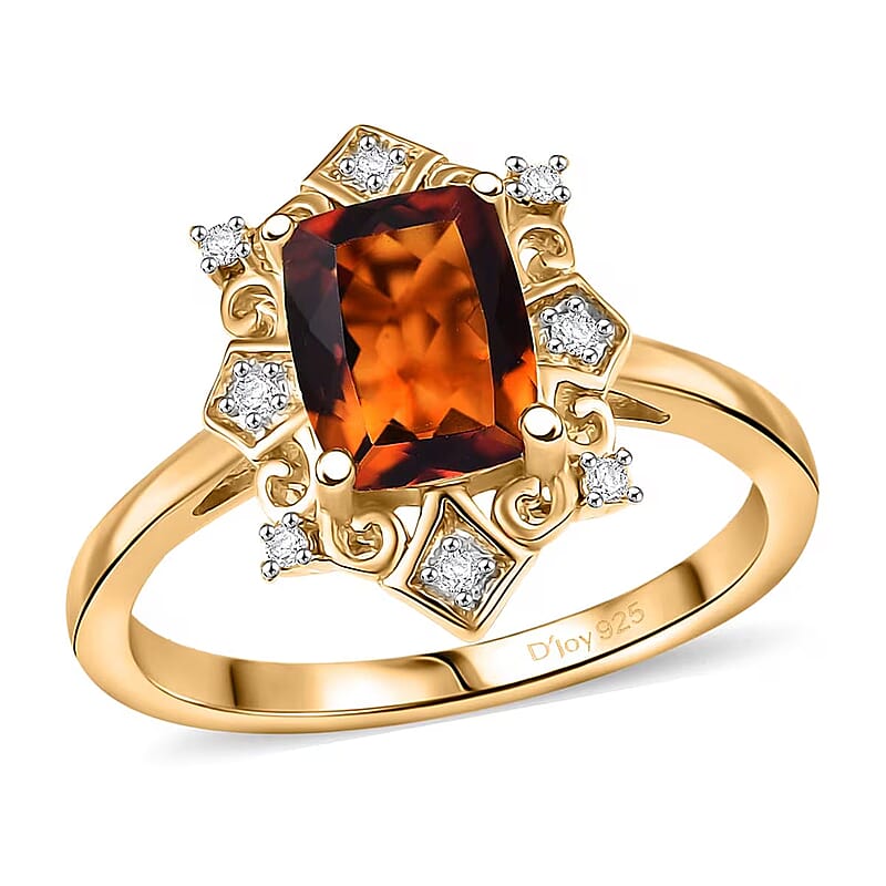 D'Joy Premium Red Citrine and Moissanite 1.40 ctw Crown of Flames Ring in 18K Vermeil Yellow Gold Over Sterling Silver (Size 10.0)