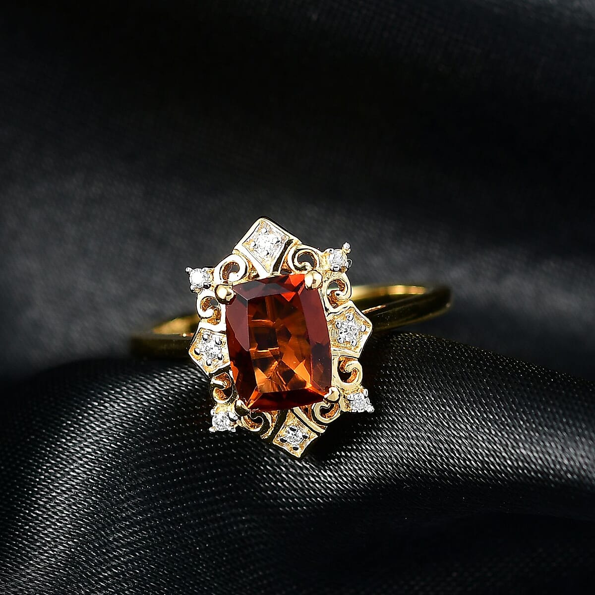 D'Joy Premium Red Citrine and Moissanite 1.40 ctw Crown of Flames Ring in 18K Vermeil Yellow Gold Over Sterling Silver (Size 10.0) image number 1