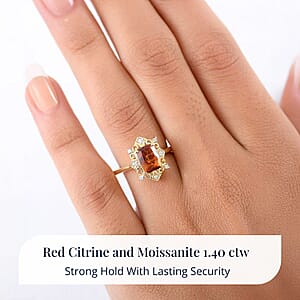 D'Joy Premium Red Citrine and Moissanite 1.40 ctw Crown of Flames Ring in 18K Vermeil Yellow Gold Over Sterling Silver (Size 10.0)