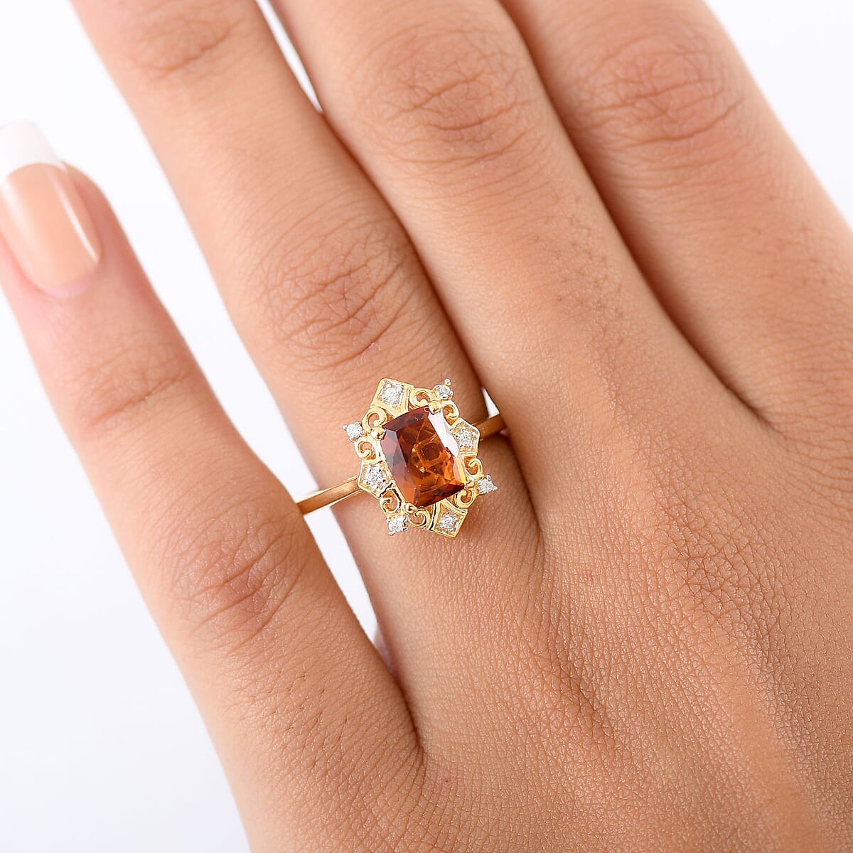 D'Joy Premium Red Citrine and Moissanite 1.40 ctw Crown of Flames Ring in 18K Vermeil Yellow Gold Over Sterling Silver (Size 10.0) image number 2