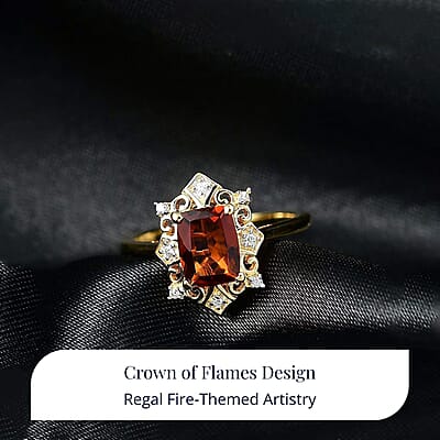 D'Joy Premium Red Citrine and Moissanite 1.40 ctw Crown of Flames Ring in 18K Vermeil Yellow Gold Over Sterling Silver (Size 10.0)