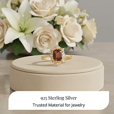D'Joy Premium Red Citrine and Moissanite 1.40 ctw Crown of Flames Ring in 18K Vermeil Yellow Gold Over Sterling Silver (Size 10.0)