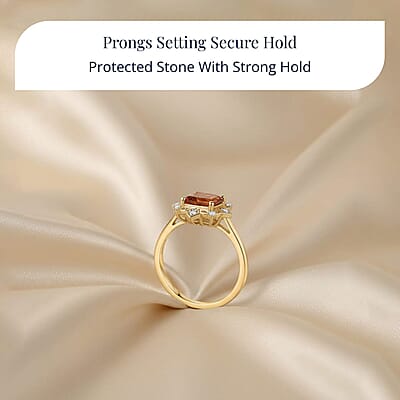 D'Joy Premium Red Citrine and Moissanite 1.40 ctw Crown of Flames Ring in 18K Vermeil Yellow Gold Over Sterling Silver (Size 10.0)