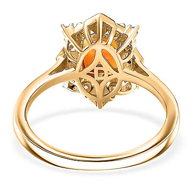 D'Joy Premium Red Citrine and Moissanite 1.40 ctw Crown of Flames Ring in 18K Vermeil Yellow Gold Over Sterling Silver (Size 10.0)