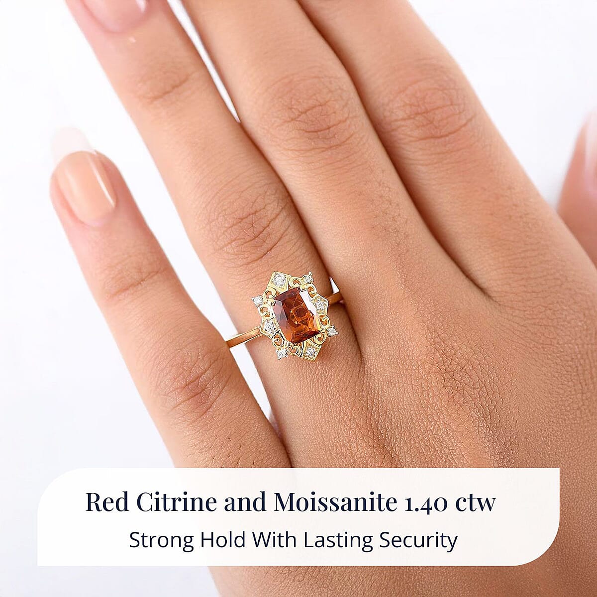 D'Joy Premium Red Citrine and Moissanite 1.40 ctw Crown of Flames Ring in 18K Vermeil Yellow Gold Over Sterling Silver (Size 5.0) image number 1