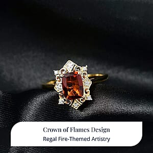 D'Joy Premium Red Citrine and Moissanite 1.40 ctw Crown of Flames Ring in 18K Vermeil Yellow Gold Over Sterling Silver (Size 5.0)