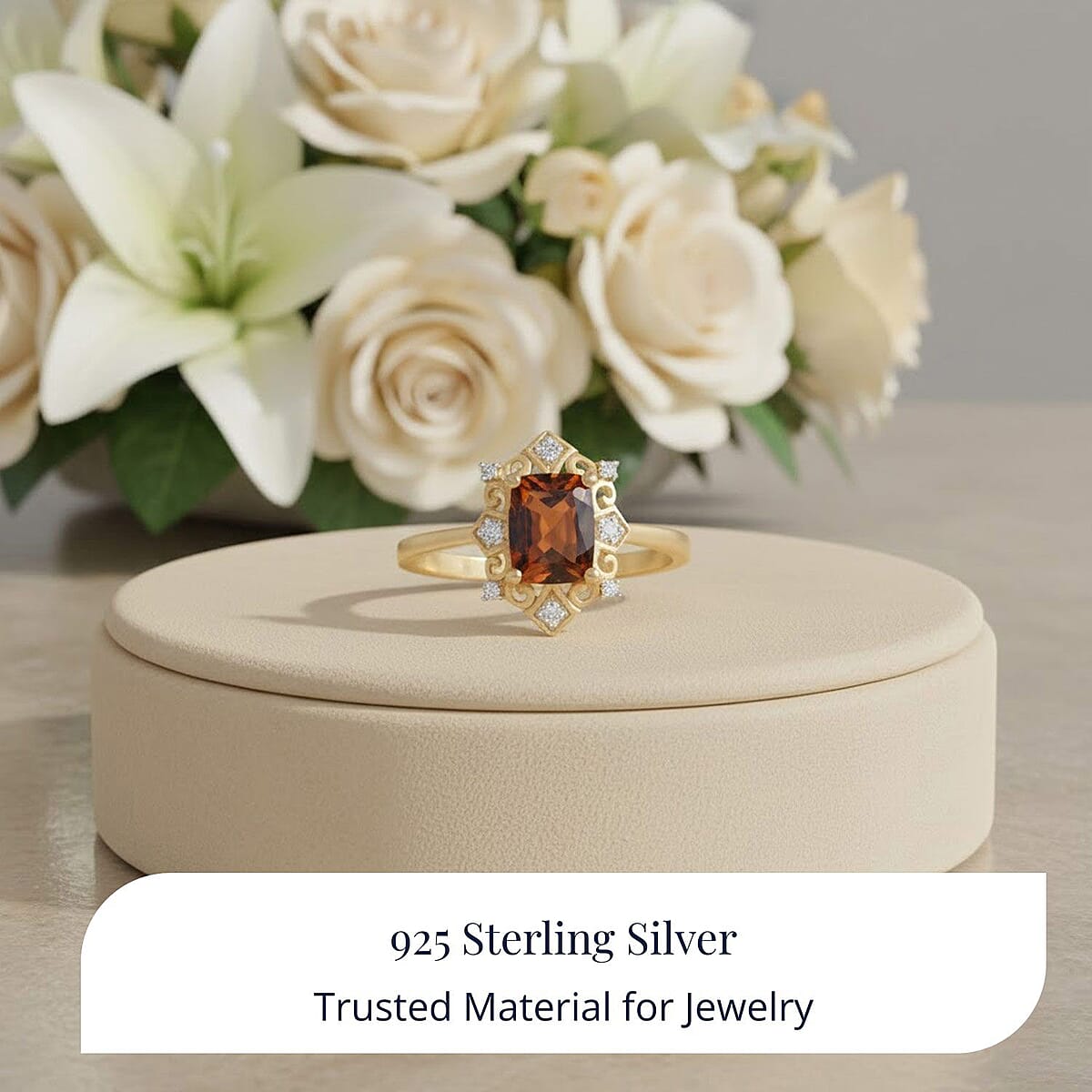 D'Joy Premium Red Citrine and Moissanite 1.40 ctw Crown of Flames Ring in 18K Vermeil Yellow Gold Over Sterling Silver (Size 5.0) image number 4