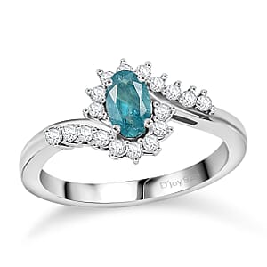 D'Joy Premium Grandidierite and Moissanite 0.70 ctw Oceanic Waves Ring in Rhodium Over Sterling Silver (Size 10.0)