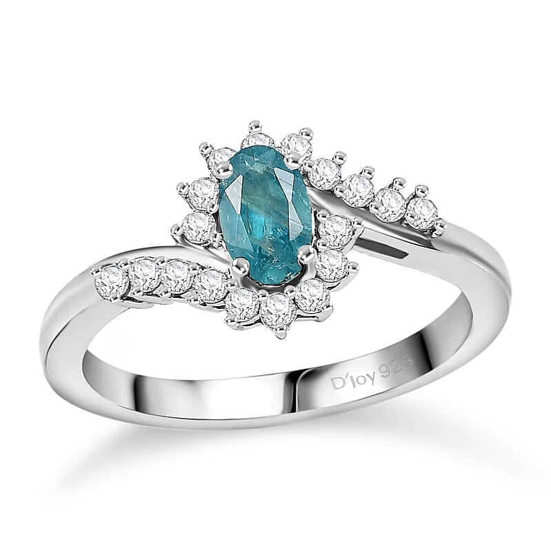 D'Joy Premium Grandidierite and Moissanite 0.70 ctw Oceanic Waves Ring in Rhodium Over Sterling Silver (Size 10.0)