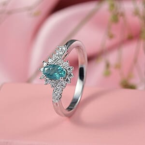 D'Joy Premium Grandidierite and Moissanite 0.70 ctw Oceanic Waves Ring in Rhodium Over Sterling Silver (Size 10.0)