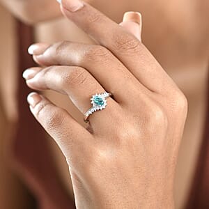 D'Joy Premium Grandidierite and Moissanite 0.70 ctw Oceanic Waves Ring in Rhodium Over Sterling Silver (Size 10.0)