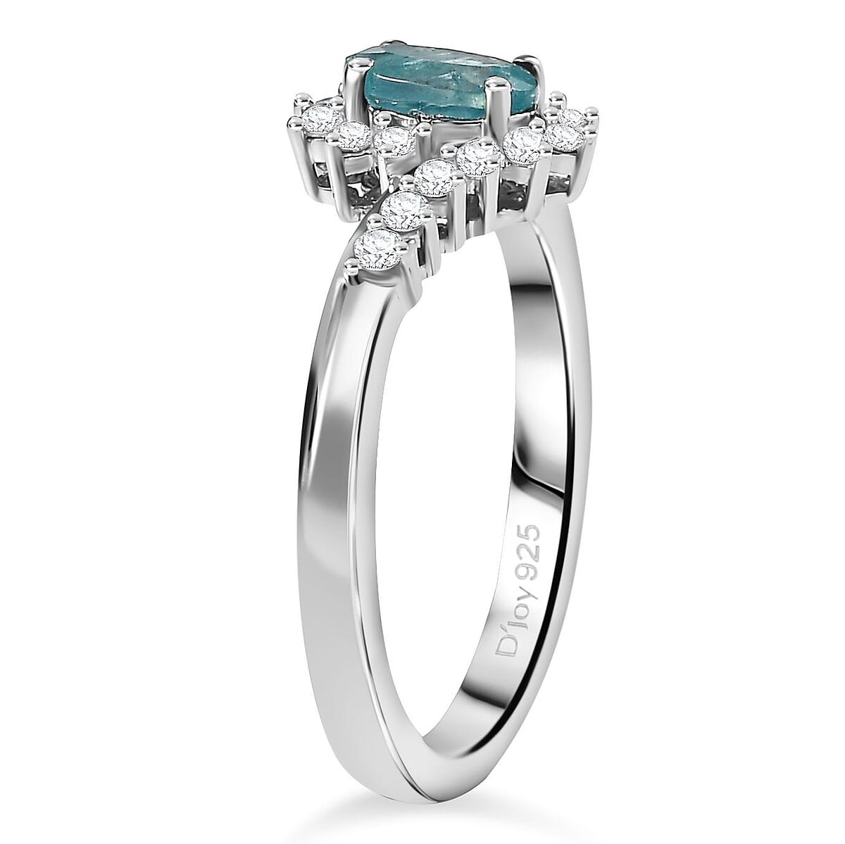 D'Joy Premium Grandidierite and Moissanite 0.70 ctw Oceanic Waves Ring in Rhodium Over Sterling Silver (Size 10.0) image number 3