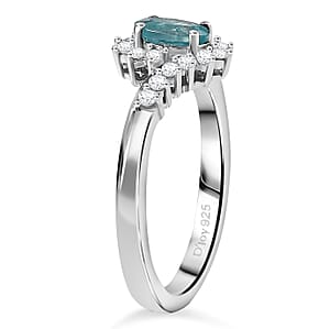 D'Joy Premium Grandidierite and Moissanite 0.70 ctw Oceanic Waves Ring in Rhodium Over Sterling Silver (Size 10.0)