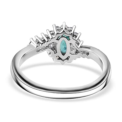 D'Joy Premium Grandidierite and Moissanite 0.70 ctw Oceanic Waves Ring in Rhodium Over Sterling Silver (Size 10.0)