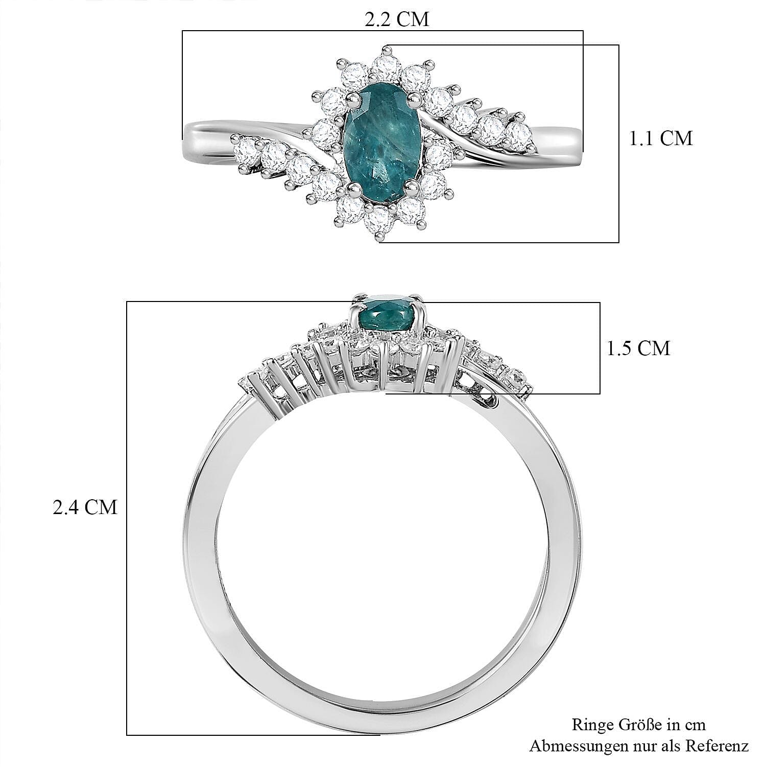 D'Joy Premium Grandidierite, Moissanite Oceanic Waves Ring in Rhodium Over Sterling Silver (Size 10.0) 0.70 ctw