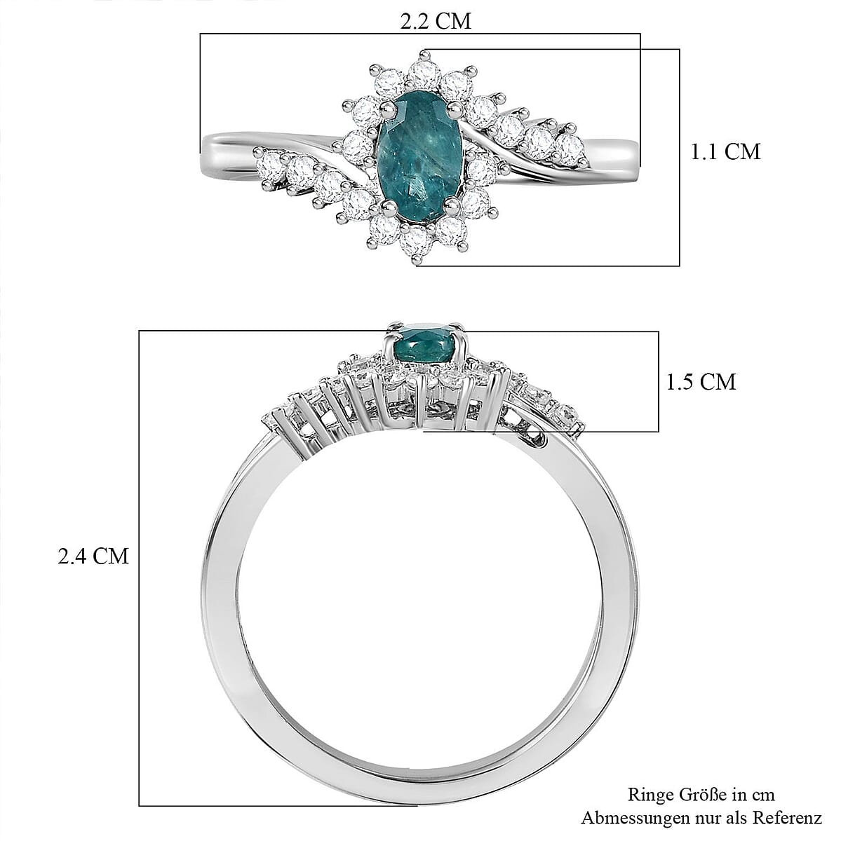 D'Joy Premium Grandidierite and Moissanite 0.70 ctw Oceanic Waves Ring in Rhodium Over Sterling Silver (Size 5.0) image number 5