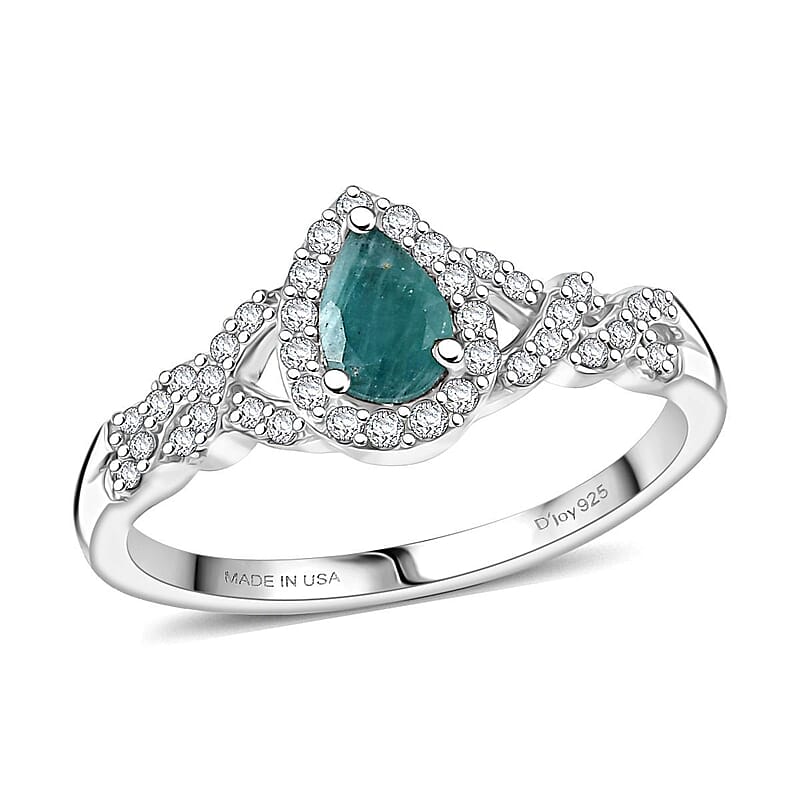 D'Joy Premium Grandidierite and Moissanite 0.75 ctw Dew Drop Ring in Rhodium Over Sterling Silver (Size 10.0)