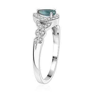 D'Joy Premium Grandidierite and Moissanite 0.75 ctw Dew Drop Ring in Rhodium Over Sterling Silver (Size 10.0)