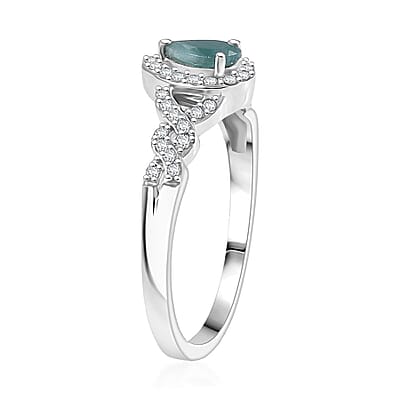 D'Joy Premium Grandidierite and Moissanite 0.75 ctw Dew Drop Ring in Rhodium Over Sterling Silver (Size 10.0)