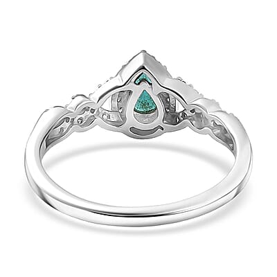 D'Joy Premium Grandidierite and Moissanite 0.75 ctw Dew Drop Ring in Rhodium Over Sterling Silver (Size 10.0)