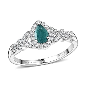 D'Joy Premium Grandidierite and Moissanite 0.75 ctw Dew Drop Ring in Rhodium Over Sterling Silver (Size 7.0)