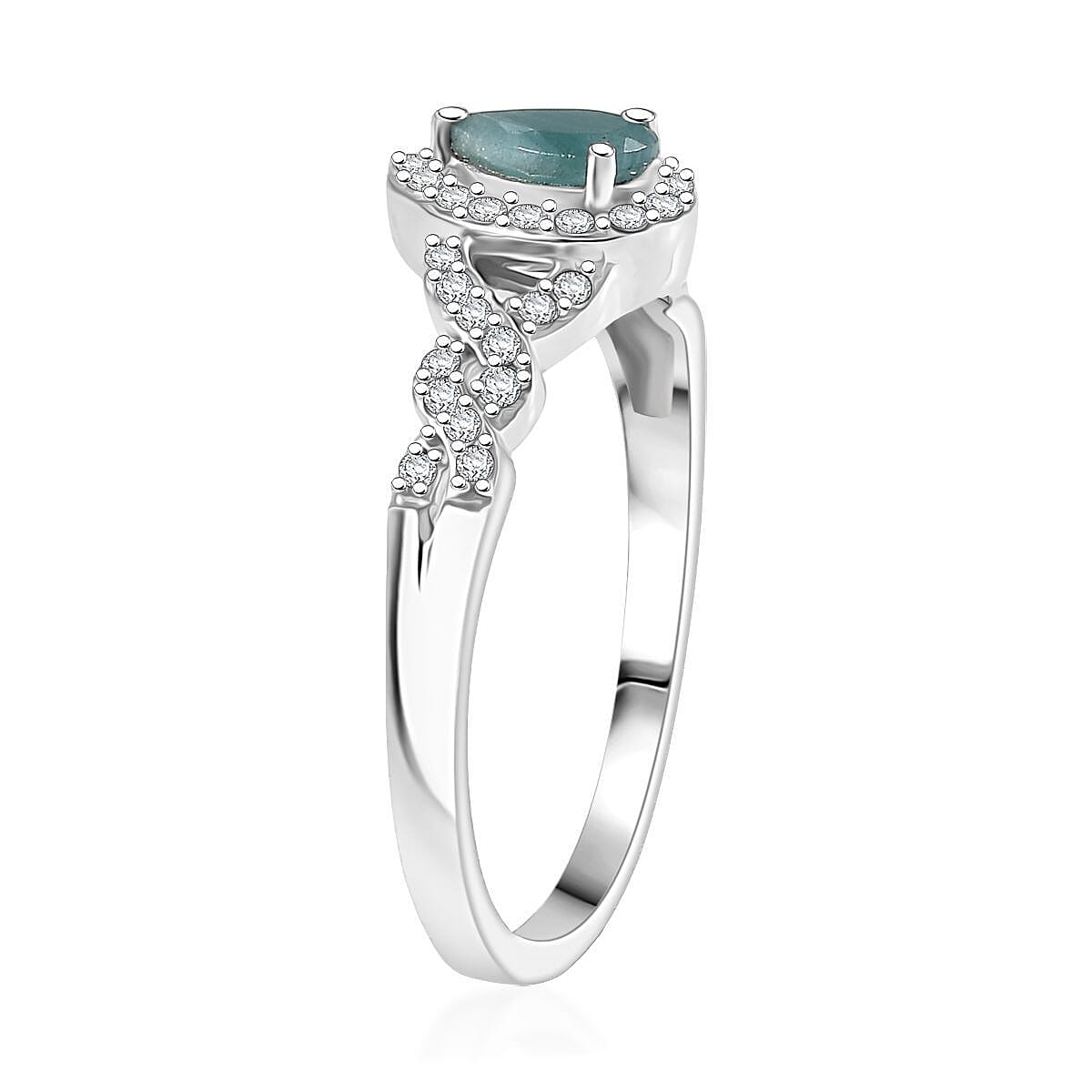 D'Joy Premium Grandidierite and Moissanite 0.75 ctw Dew Drop Ring in Rhodium Over Sterling Silver (Size 7.0) image number 3