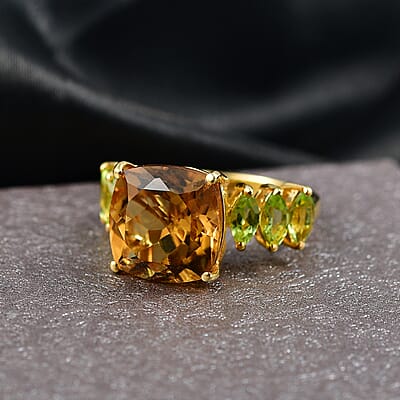 EverTrue Brazilann Citrine and Hebei Peridot 9.30 ctw Ring in 18K Yellow Gold Plated (Size 7.0)