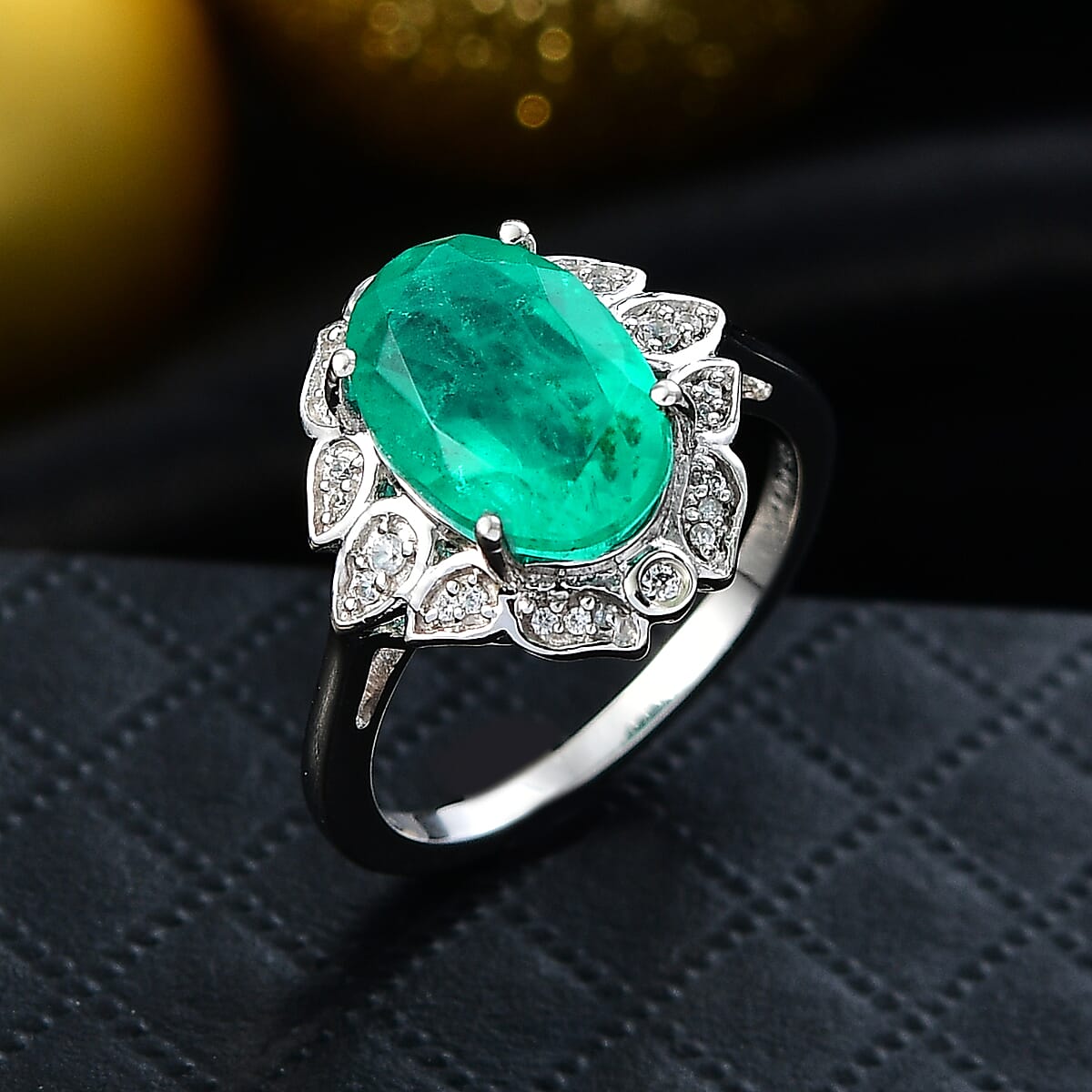 D'Joy Emeraldine Quartz (Triplet) and White Zircon 4.00 ctw Ring in Platinum Over Sterling Silver (Size 6.0) image number 1