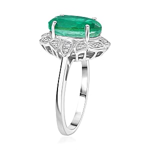 D'Joy Emeraldine Quartz (Triplet) and White Zircon 4.00 ctw Ring in Platinum Over Sterling Silver (Size 6.0)