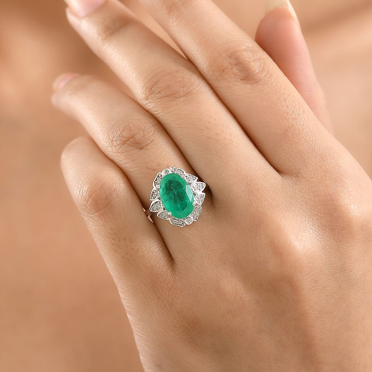 D'Joy Emeraldine Quartz, White Zircon Ring in Platinum Over Sterling Silver (Size 10.0) 4.00 ctw image number 2