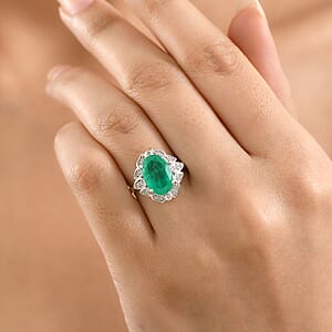 D'Joy Emeraldine Quartz (Triplet) and White Zircon 4.00 ctw Ring in Platinum Over Sterling Silver (Size 8.0)