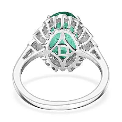D'Joy Emeraldine Quartz (Triplet) and White Zircon 4.00 ctw Ring in Platinum Over Sterling Silver (Size 8.0)