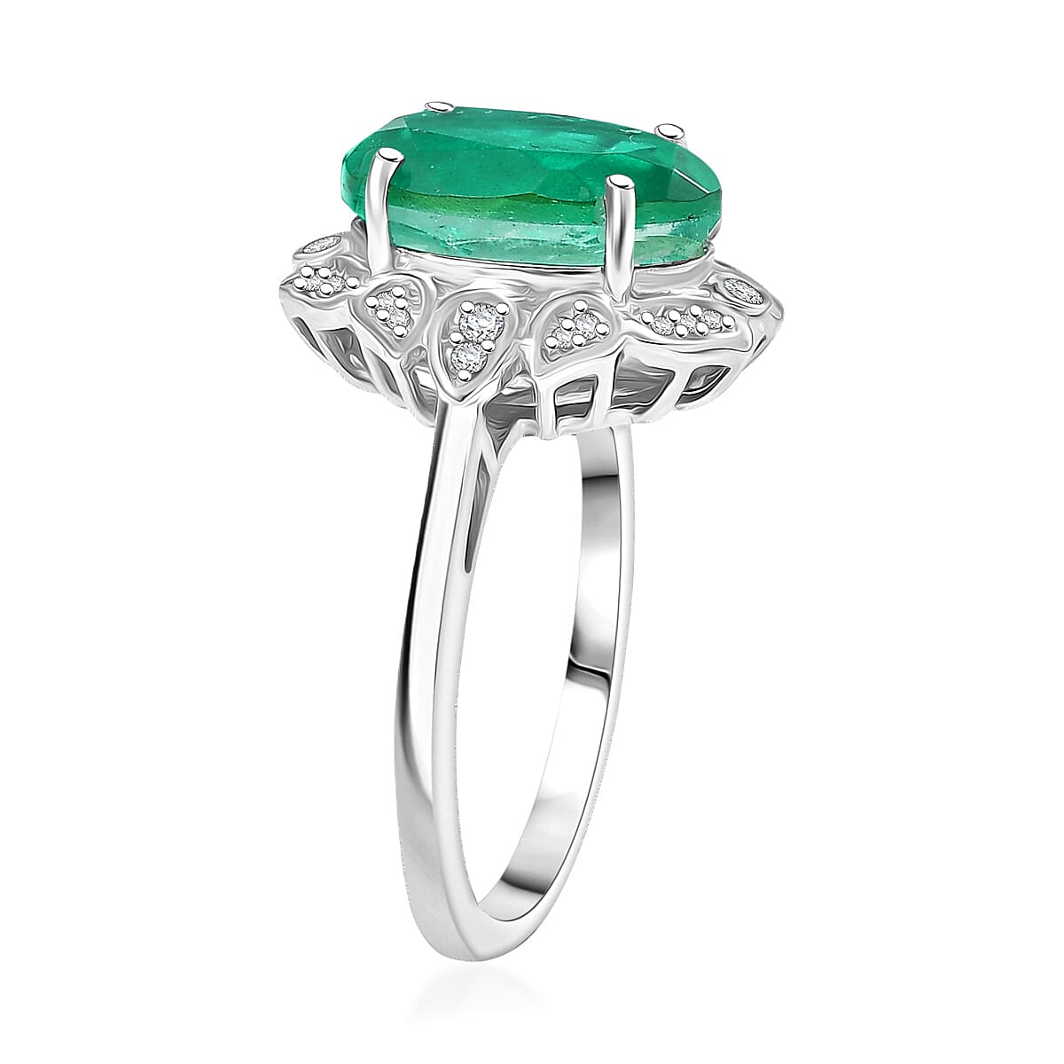 D'Joy Emeraldine Quartz, White Zircon Ring in Platinum Over Sterling Silver (Size 10.0) 4.00 ctw image number 3