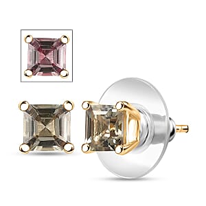 Doorbuster D'Joy Asscher Cut AAA Turkizite 2.10 ctw Solitaire Stud Earrings in 18K Vermeil Yellow Gold Over Sterling Silver