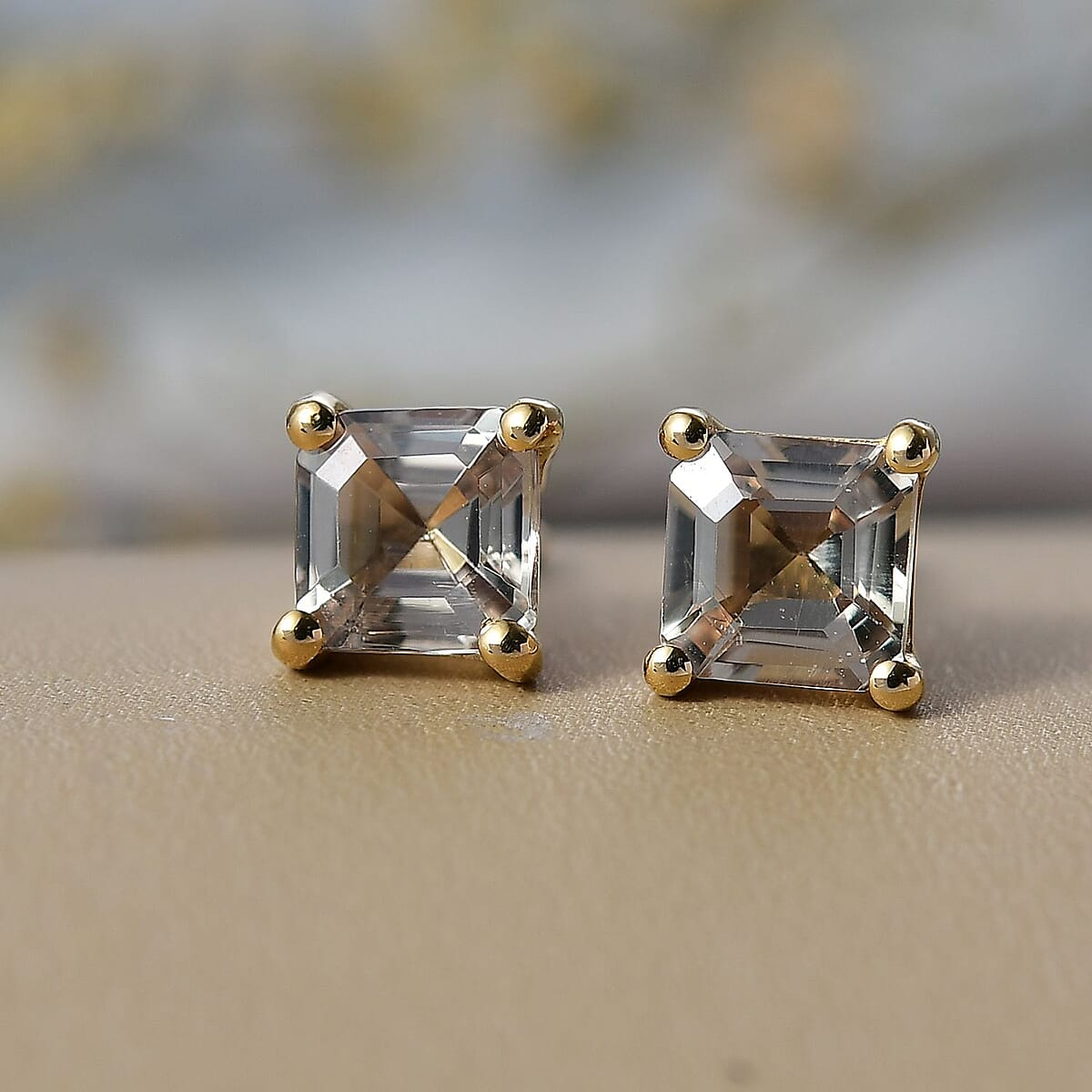 Doorbuster D'Joy Asscher Cut AAA Turkizite 2.10 ctw Solitaire Stud Earrings in 18K Vermeil Yellow Gold Over Sterling Silver image number 1