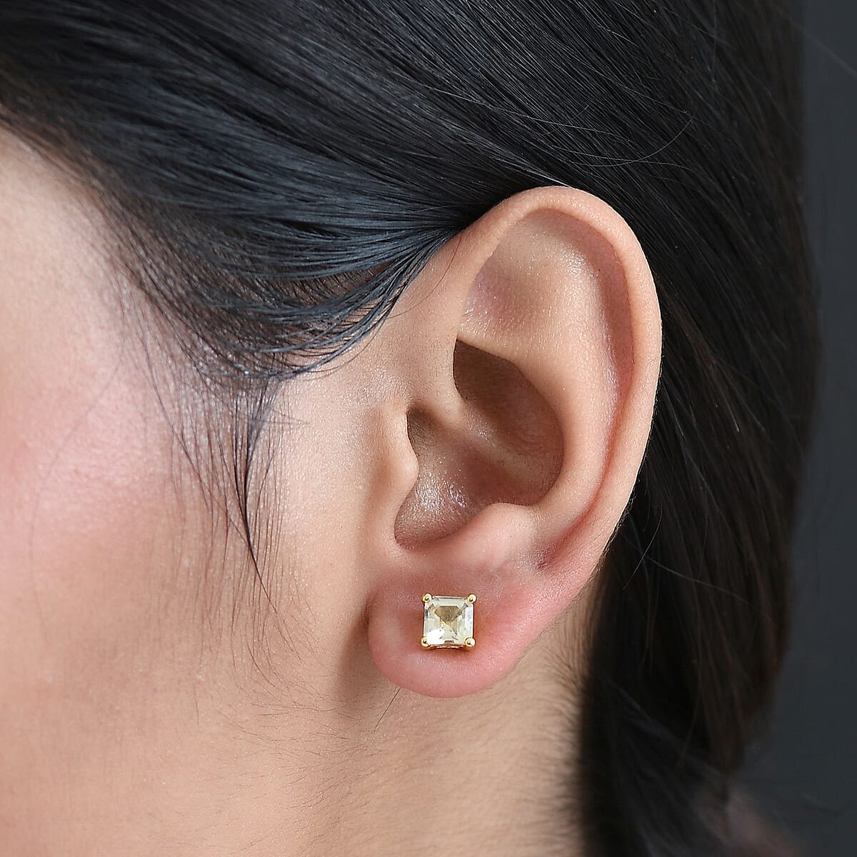 Doorbuster D'Joy Asscher Cut AAA Turkizite 2.10 ctw Solitaire Stud Earrings in 18K Vermeil Yellow Gold Over Sterling Silver image number 2