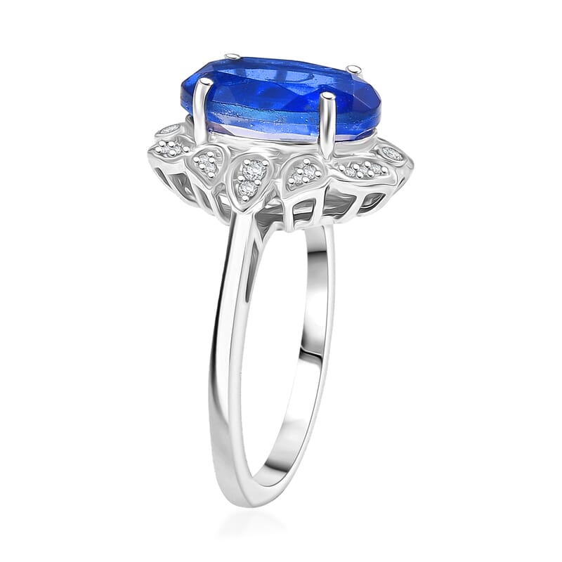 D'Joy Blue Quartz and White Zircon 4.00 ctw Ring in Platinum Over Sterling Silver (Size 7.0)