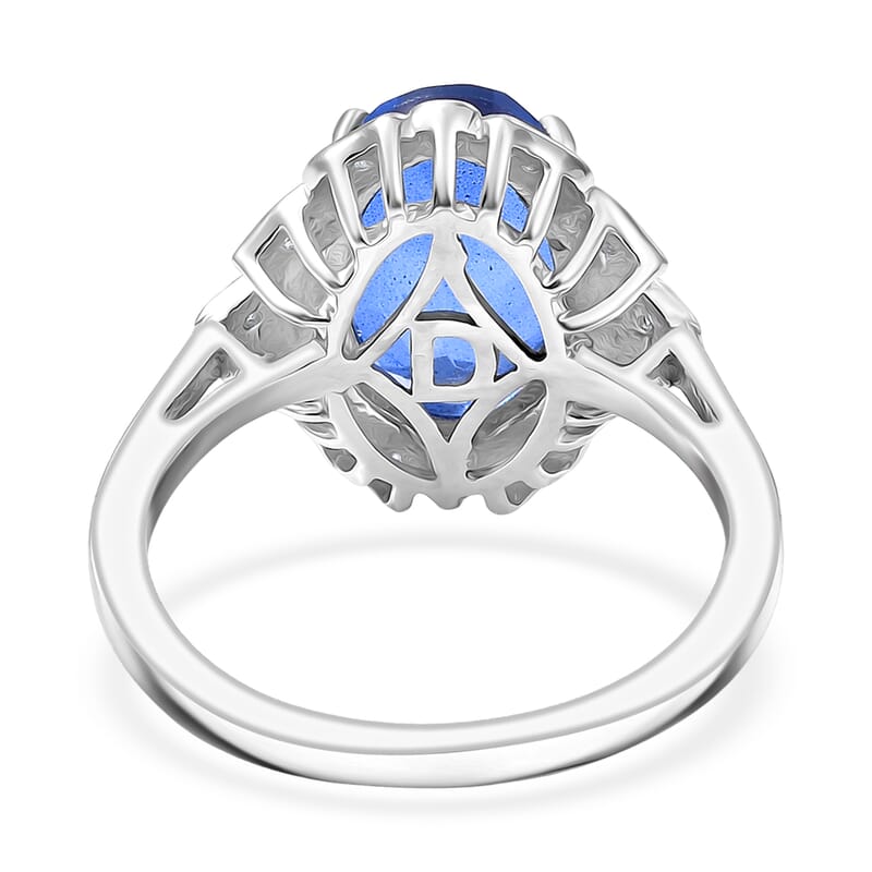 D'Joy Blue Quartz and White Zircon 4.00 ctw Ring in Platinum Over Sterling Silver (Size 7.0)