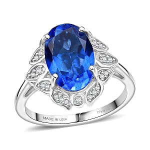 D'Joy Blue Quartz and White Zircon 4.00 ctw Ring in Platinum Over Sterling Silver (Size 8.0)