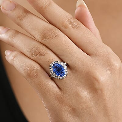 D'Joy Blue Quartz and White Zircon 4.00 ctw Ring in Platinum Over Sterling Silver (Size 8.0)