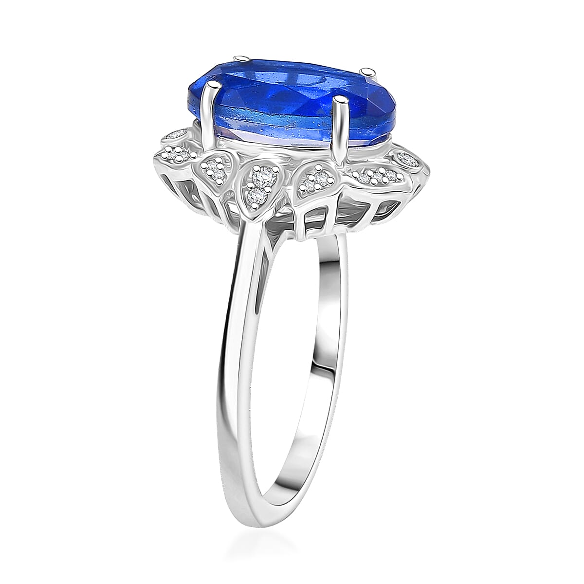 D'Joy Blue Quartz and White Zircon 4.00 ctw Ring in Platinum Over Sterling Silver (Size 8.0)