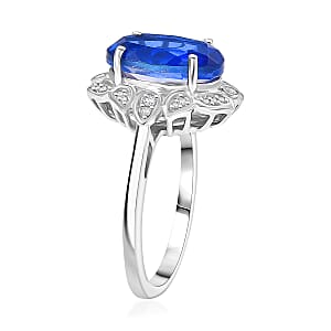 D'Joy Blue Quartz and White Zircon 4.00 ctw Ring in Platinum Over Sterling Silver (Size 8.0)