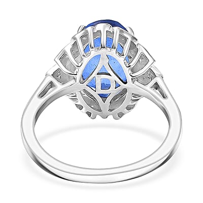 D'Joy Blue Quartz and White Zircon 4.00 ctw Ring in Platinum Over Sterling Silver (Size 8.0)