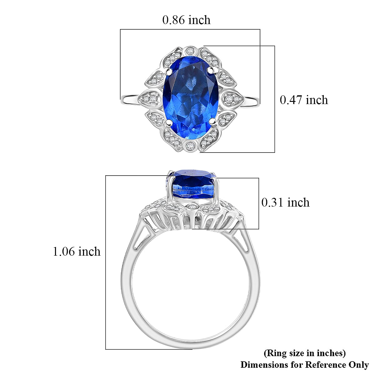 D'Joy Blue Quartz and White Zircon 4.00 ctw Ring in Platinum Over Sterling Silver (Size 8.0)
